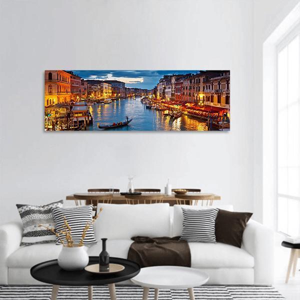 Grand Canal At Night Venice Panoramic Canvas Wall Art-1 Piece-36" x 12"-Tiaracle