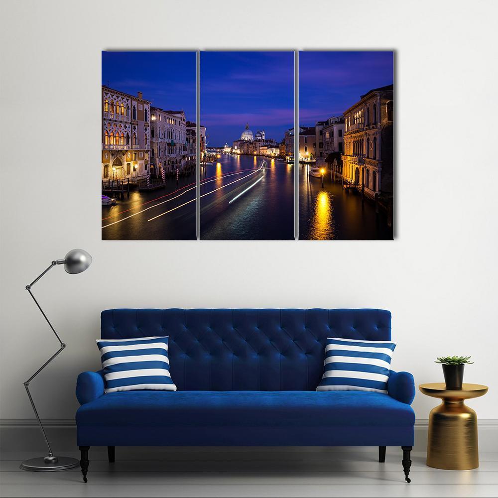 Grand Canal At Night Canvas Wall Art-3 Horizontal-Gallery Wrap-37" x 24"-Tiaracle