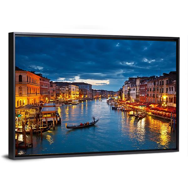Grand Canal At Night Venice Canvas Wall Art-5 Horizontal-Gallery Wrap-22" x 12"-Tiaracle