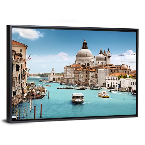 Grand Canal & Basilica In Venice Canvas Wall Art-3 Horizontal-Gallery Wrap-25" x 16"-Tiaracle