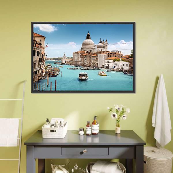 Grand Canal & Basilica In Venice Canvas Wall Art-1 Piece-Floating Frame-24" x 16"-Tiaracle