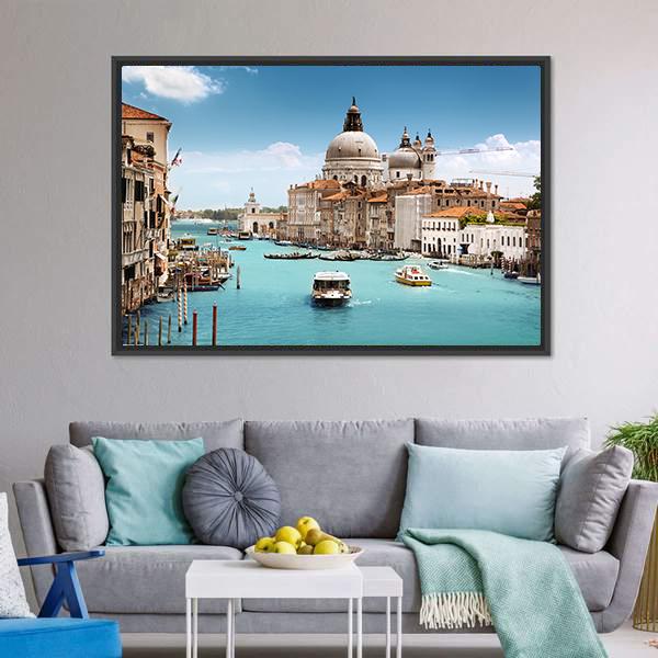 Grand Canal & Basilica In Venice Canvas Wall Art-3 Horizontal-Gallery Wrap-25" x 16"-Tiaracle