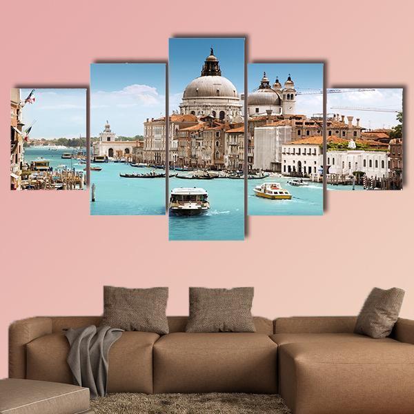 Grand Canal & Basilica In Venice Canvas Wall Art-5 Star-Gallery Wrap-62" x 32"-Tiaracle