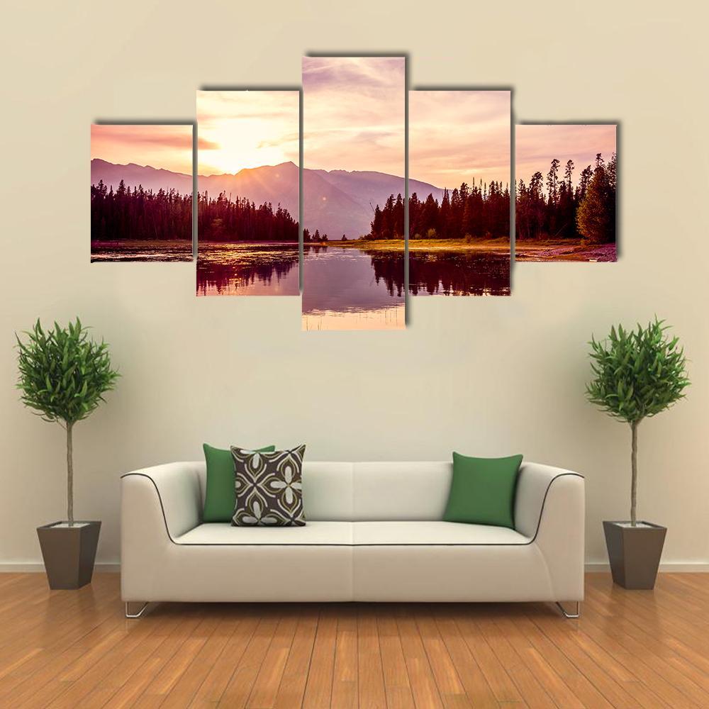 Grand Teton & Jackson Lake Canvas Wall Art-5 Star-Gallery Wrap-62" x 32"-Tiaracle