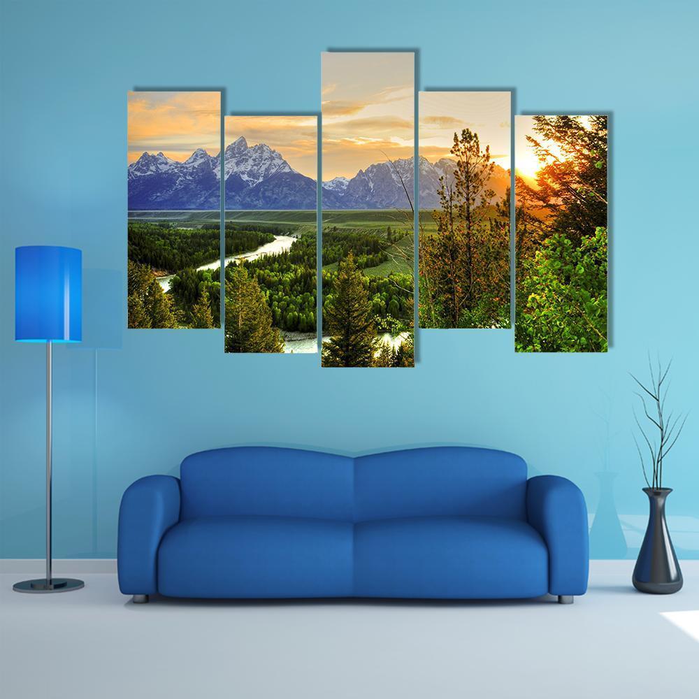 Grand Teton & Snake River Canvas Wall Art-5 Pop-Gallery Wrap-47" x 32"-Tiaracle