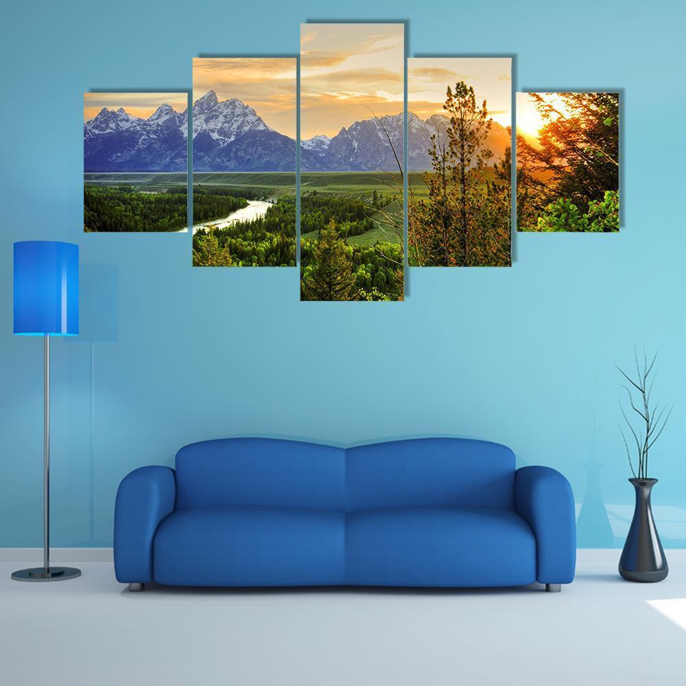 Grand Teton & Snake River Canvas Wall Art-5 Star-Gallery Wrap-62" x 32"-Tiaracle