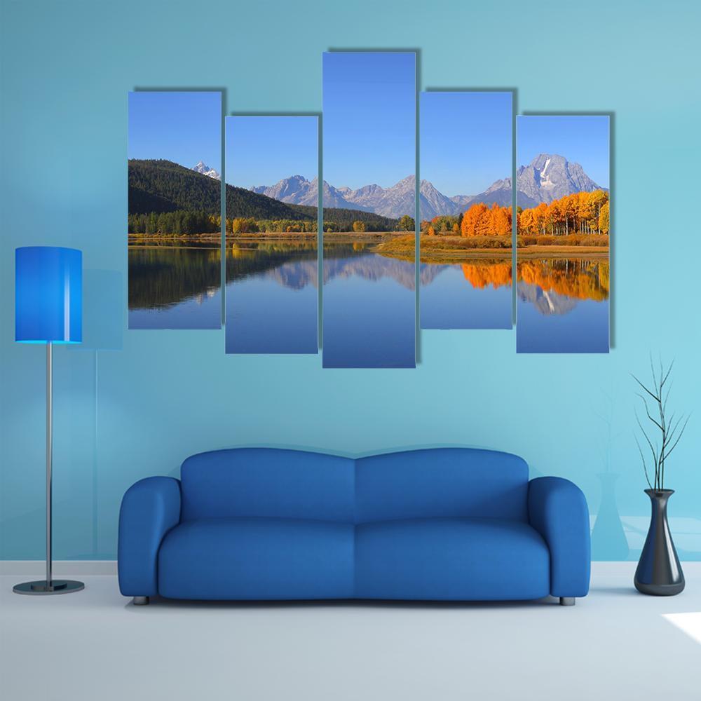 Grand Tetons National Park In Autumn Canvas Wall Art-5 Pop-Gallery Wrap-47" x 32"-Tiaracle