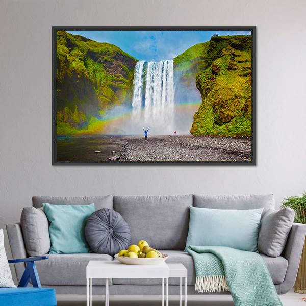 Grand Waterfall In Iceland Canvas Wall Art-3 Horizontal-Gallery Wrap-25" x 16"-Tiaracle