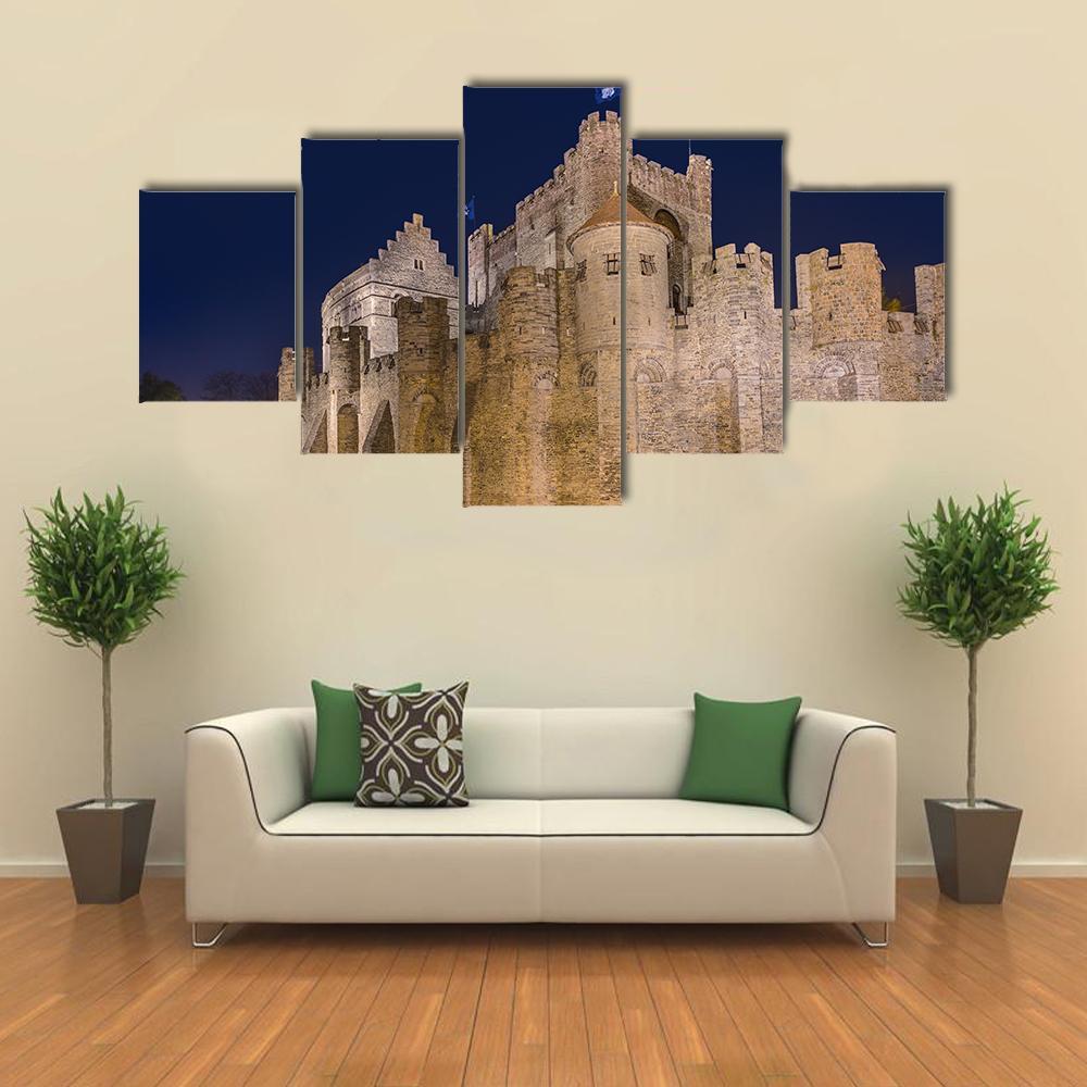 Gravensteen Castle Belgium Canvas Wall Art-5 Star-Gallery Wrap-62" x 32"-Tiaracle