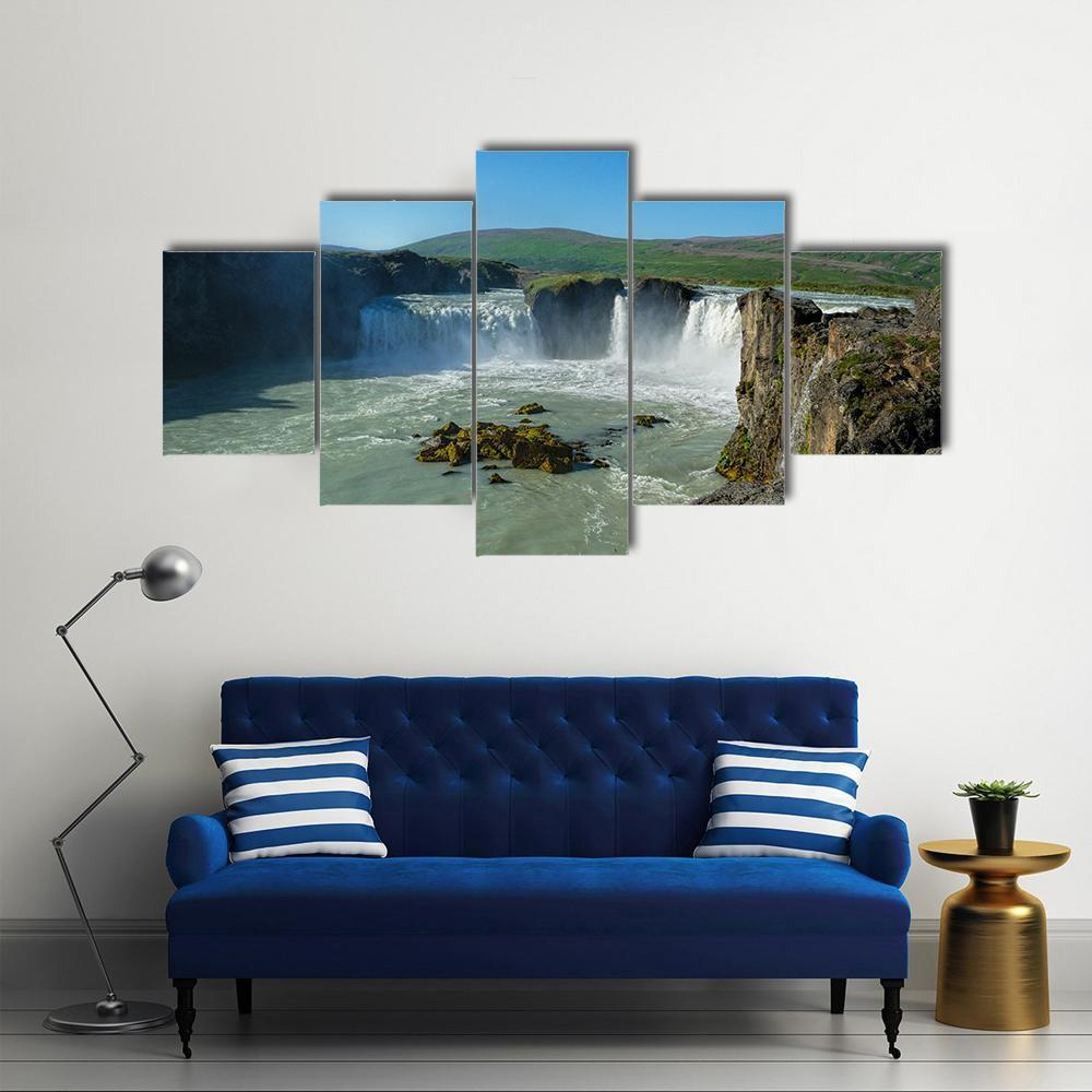 Great Godafoss Waterfalls Canvas Wall Art-5 Star-Gallery Wrap-62" x 32"-Tiaracle