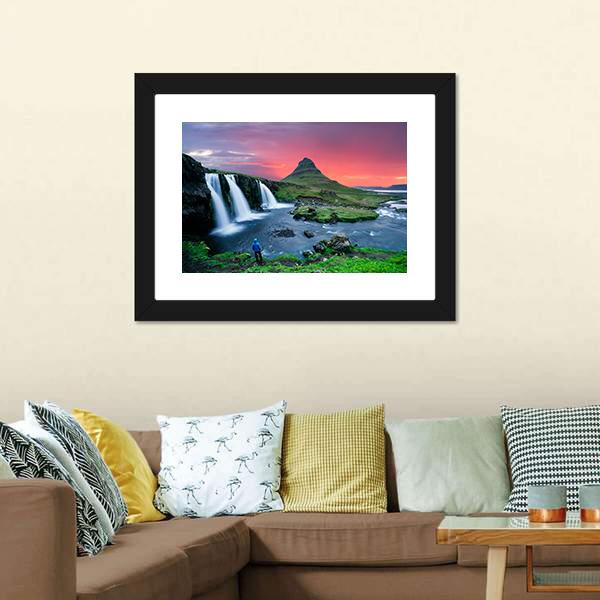 Great Kirkjufellsfoss Waterfall Canvas Wall Art-5 Horizontal-Gallery Wrap-22" x 12"-Tiaracle