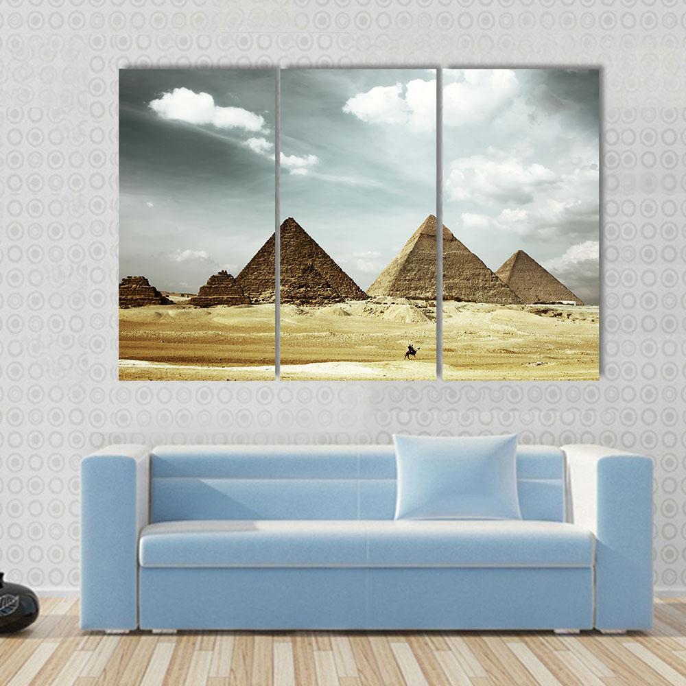 Great Pyramids In Giza Canvas Wall Art-3 Horizontal-Gallery Wrap-37" x 24"-Tiaracle