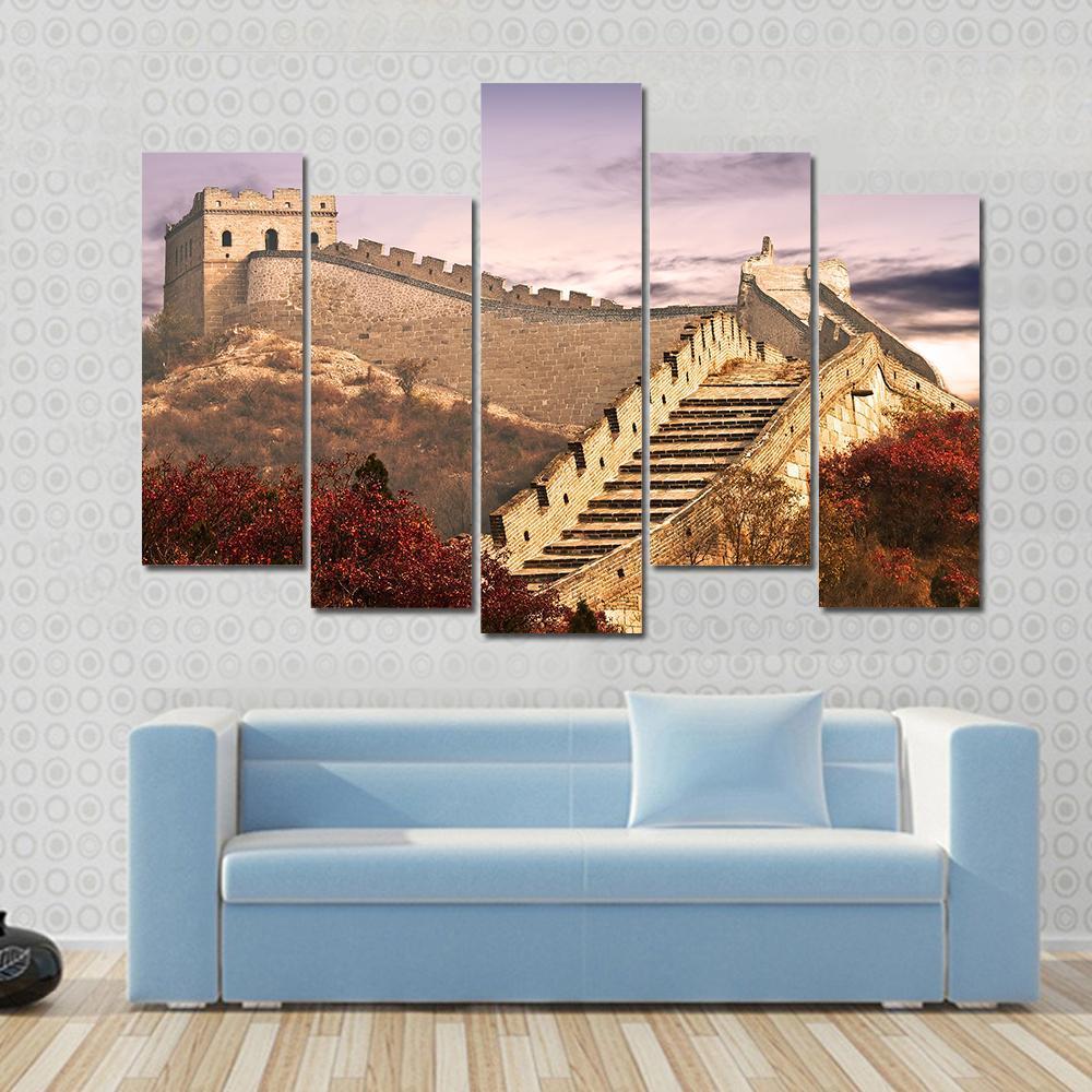 Great Wall Of China In The Clouds Canvas Wall Art-5 Pop-Gallery Wrap-47" x 32"-Tiaracle