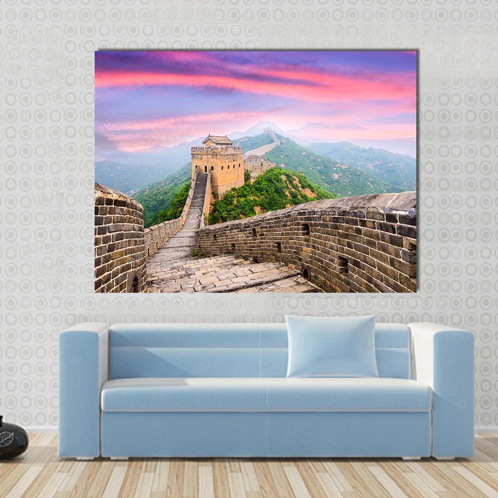 Great Wall Of China Under Clouds Canvas Wall Art-1 Piece-Gallery Wrap-48" x 32"-Tiaracle