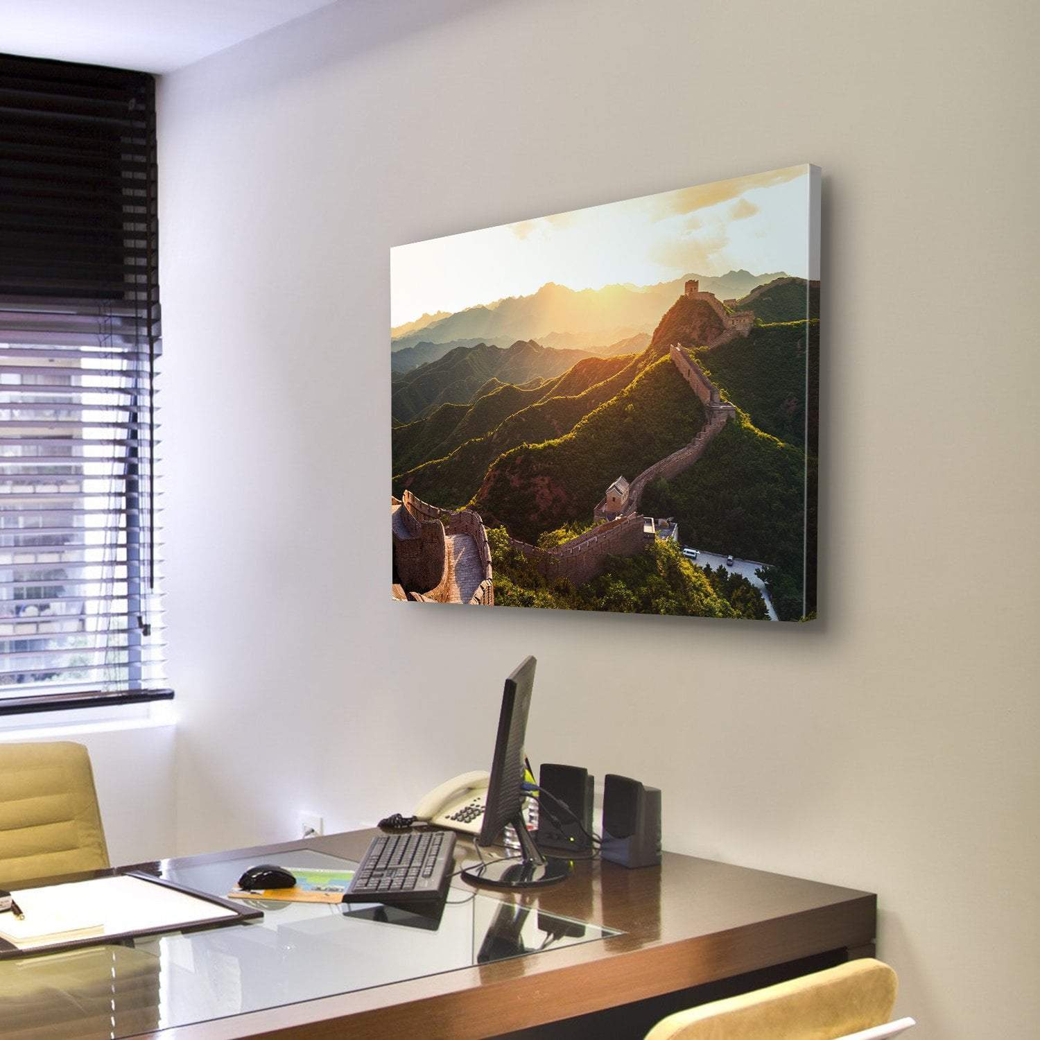 Great Wall Of China Under Sunshine Canvas Wall Art-3 Horizontal-Gallery Wrap-25" x 16"-Tiaracle