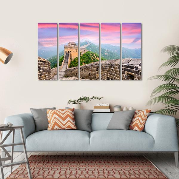 Great Wall Of China Under Clouds Canvas Wall Art-5 Horizontal-Gallery Wrap-22" x 12"-Tiaracle