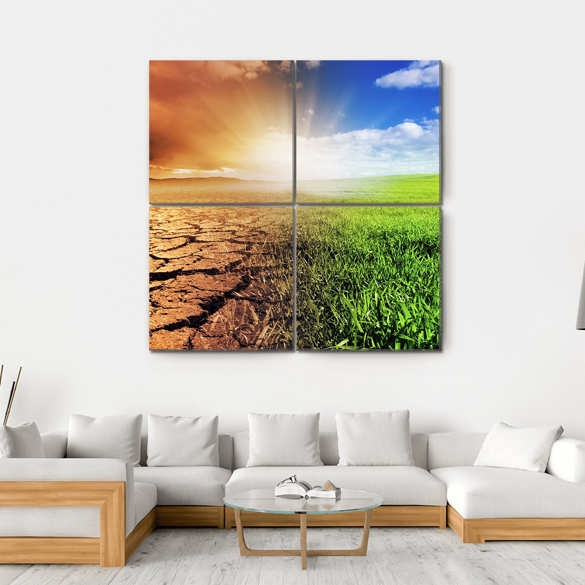 Green & Barren Earth Concept Canvas Wall Art-4 Square-Gallery Wrap-17" x 17"-Tiaracle