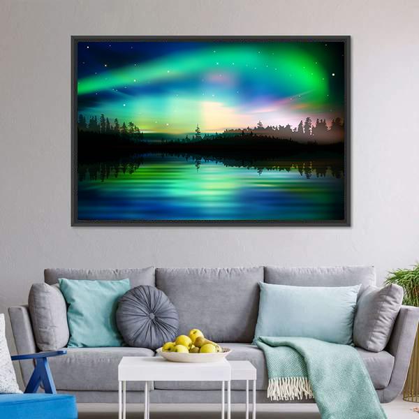Green Aurora Borealis Canvas Wall Art-3 Horizontal-Gallery Wrap-25" x 16"-Tiaracle