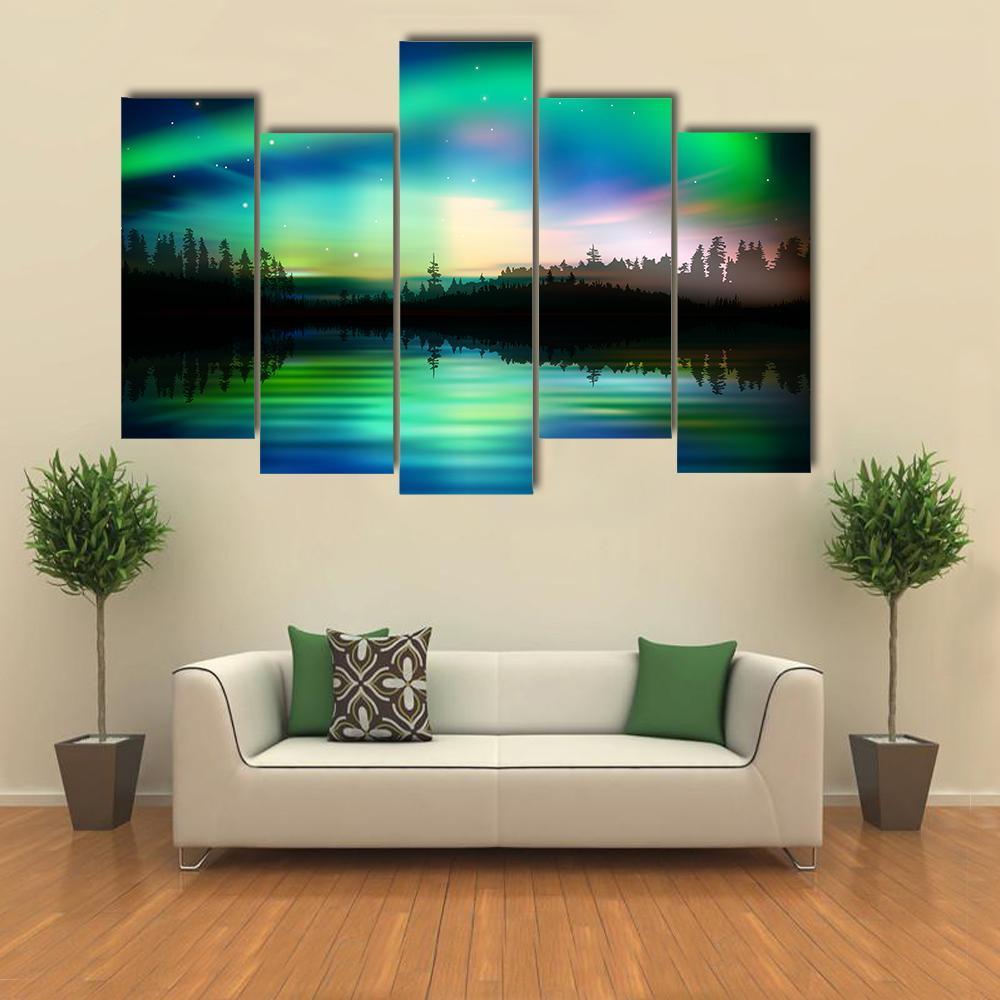 Green Aurora Borealis Canvas Wall Art-5 Pop-Gallery Wrap-47" x 32"-Tiaracle