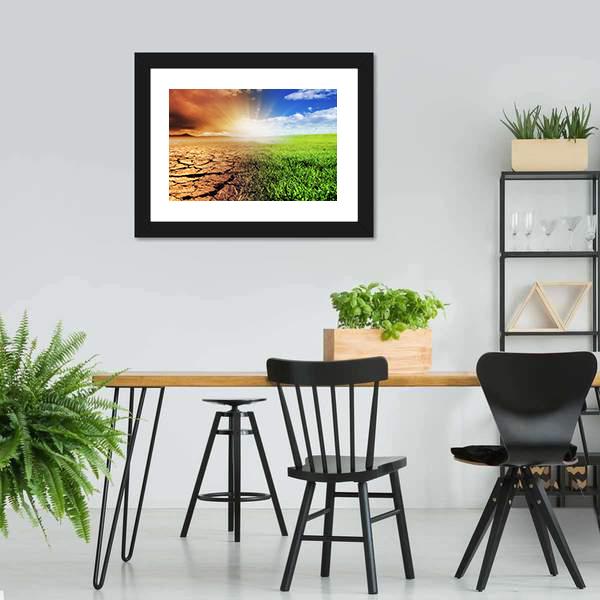 Green & Barren Earth Concept Canvas Wall Art-3 Horizontal-Gallery Wrap-25" x 16"-Tiaracle