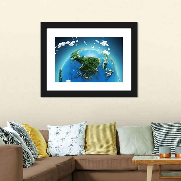 Green & Blue Planet Earth Canvas Wall Art-1 Piece-Framed Print-20" x 16"-Tiaracle