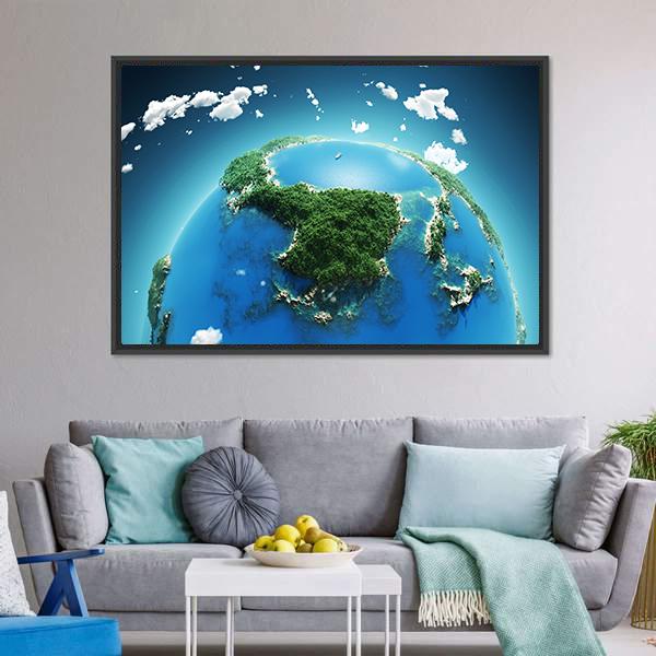 Green & Blue Planet Earth Canvas Wall Art-1 Piece-Floating Frame-24" x 16"-Tiaracle