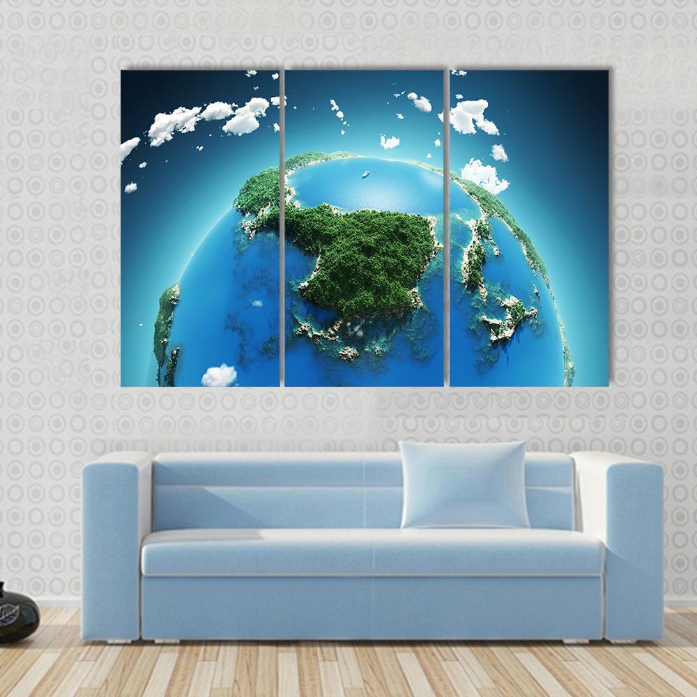 Green & Blue Planet Earth Canvas Wall Art-3 Horizontal-Gallery Wrap-37" x 24"-Tiaracle