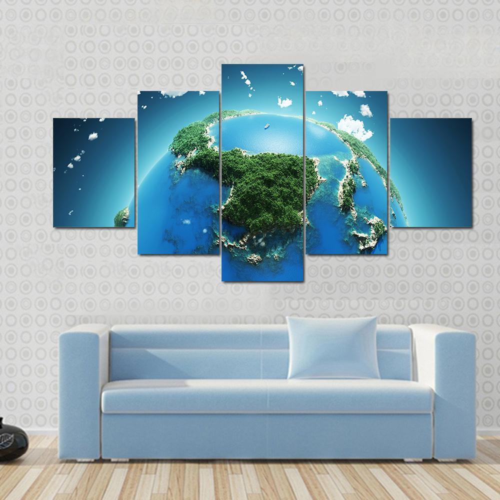 Green & Blue Planet Earth Canvas Wall Art-5 Star-Gallery Wrap-62" x 32"-Tiaracle