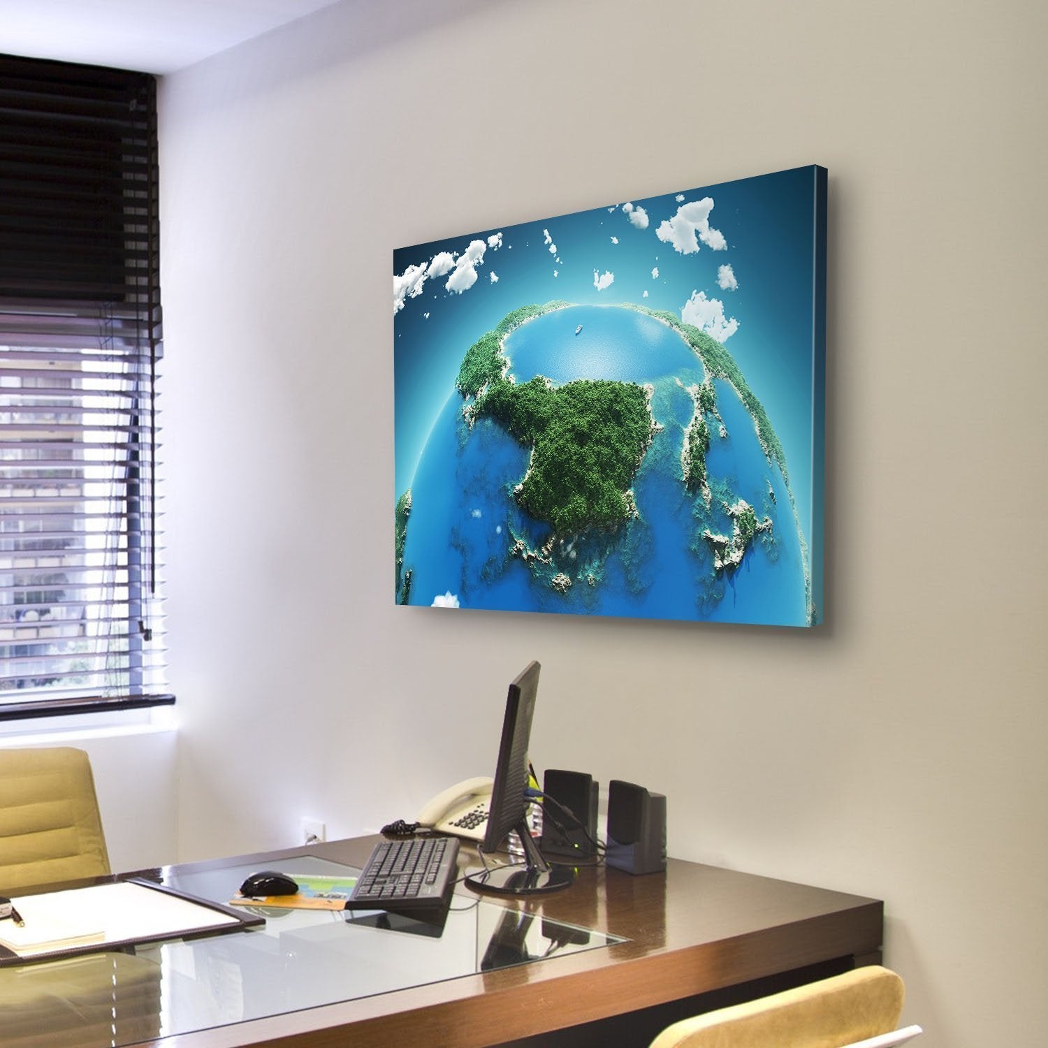 Green & Blue Planet Earth Canvas Wall Art-3 Horizontal-Gallery Wrap-25" x 16"-Tiaracle