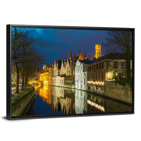Green Canal In Bruges Canvas Wall Art-3 Horizontal-Gallery Wrap-25" x 16"-Tiaracle