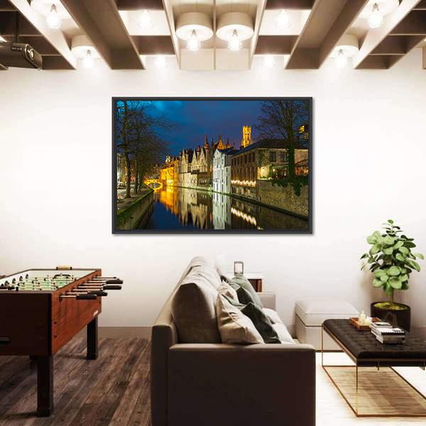 Green Canal In Bruges Canvas Wall Art-3 Horizontal-Gallery Wrap-25" x 16"-Tiaracle