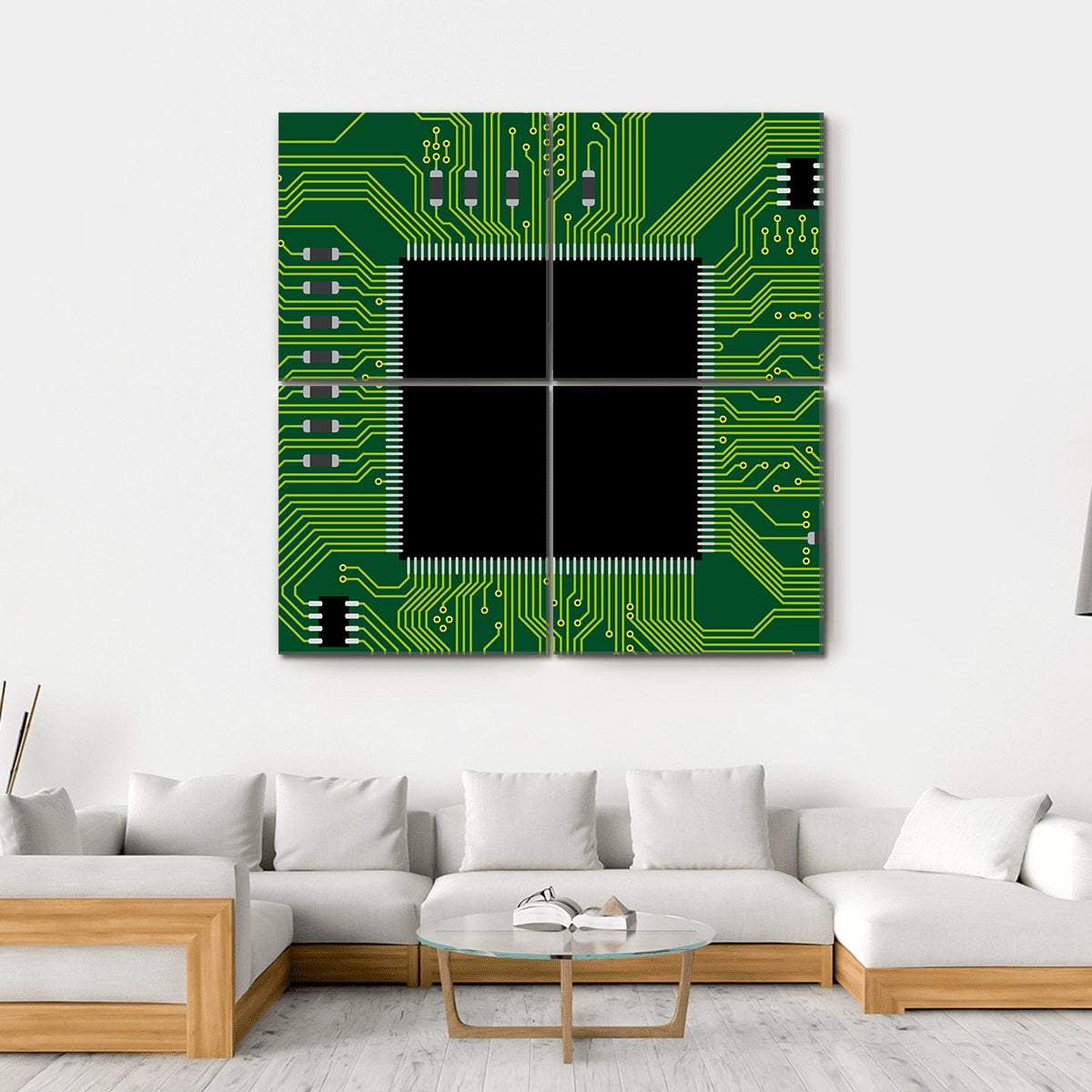Green Circuit Board Canvas Wall Art-4 Square-Gallery Wrap-17" x 17"-Tiaracle