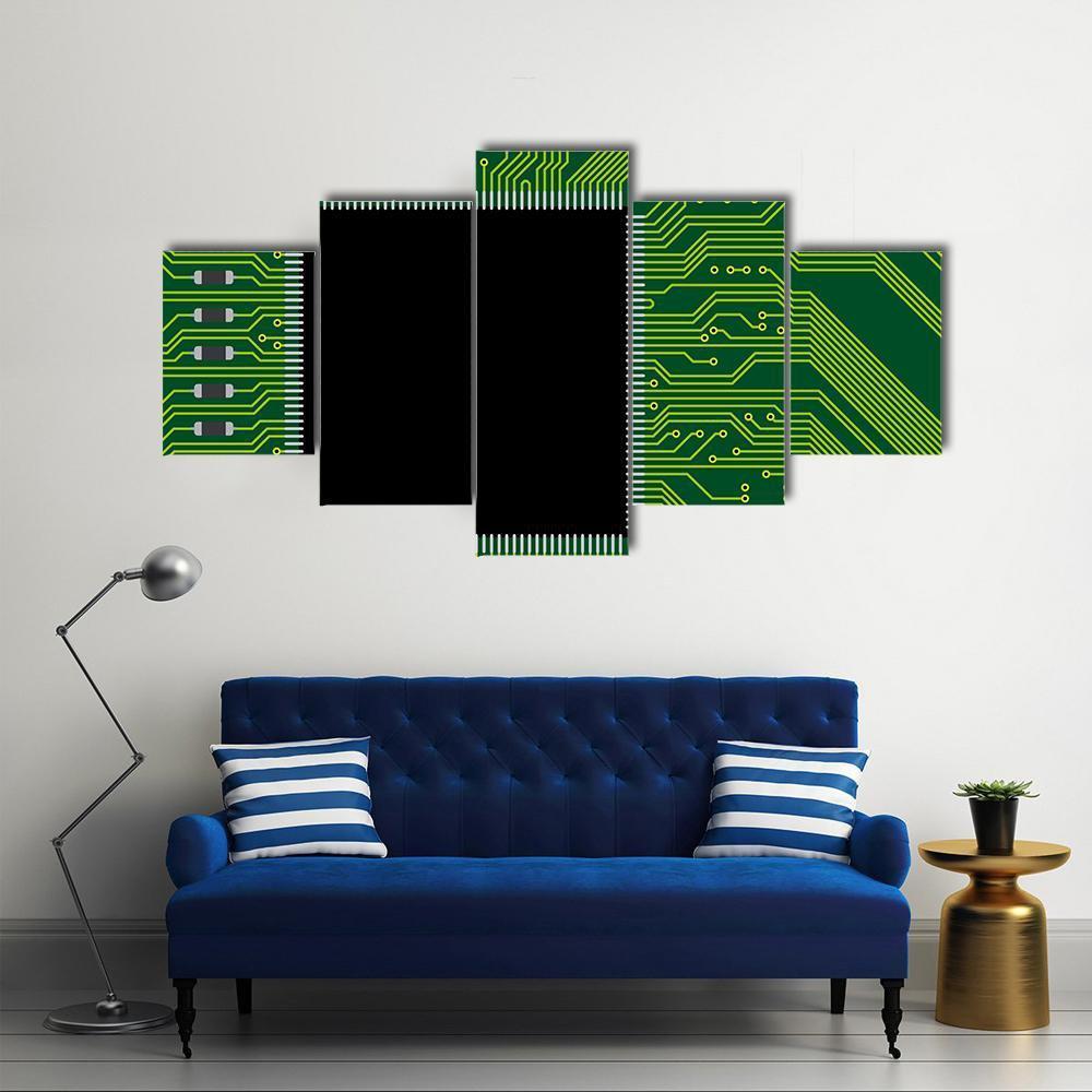 Green Circuit Board Canvas Wall Art-5 Star-Gallery Wrap-62" x 32"-Tiaracle