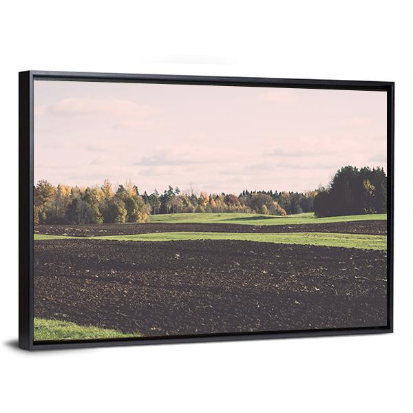 Green Field With Trees In The Autumn Canvas Wall Art-3 Horizontal-Gallery Wrap-25" x 16"-Tiaracle