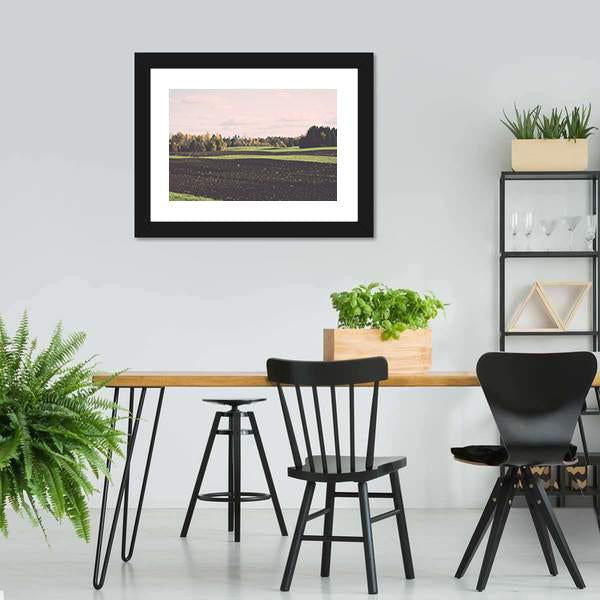 Green Field With Trees In The Autumn Canvas Wall Art-3 Horizontal-Gallery Wrap-25" x 16"-Tiaracle