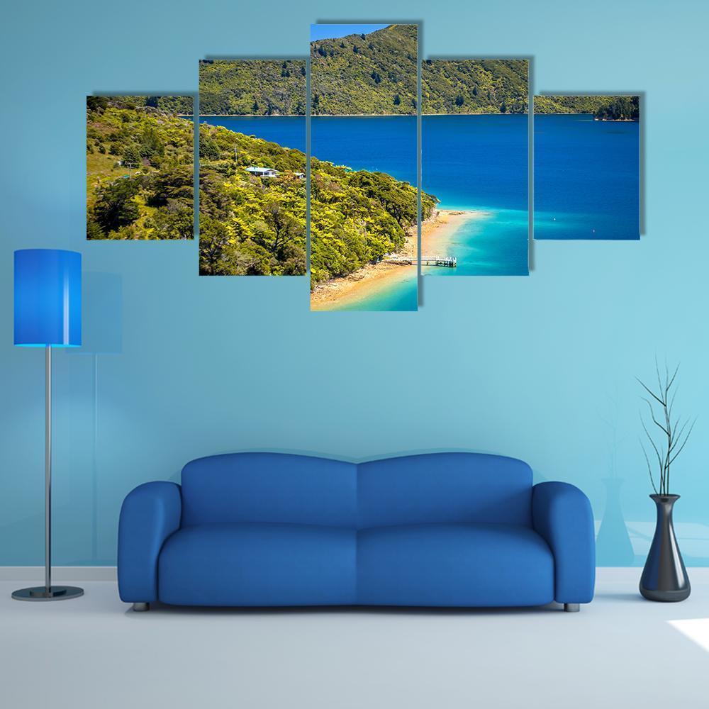 Green Forest & Blue Water Canvas Wall Art-5 Star-Gallery Wrap-62" x 32"-Tiaracle