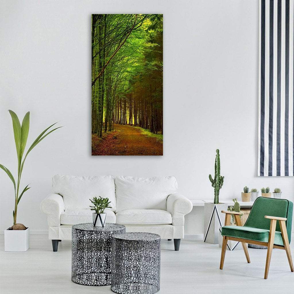 Green Forest Path Vertical Canvas Wall Art-1 Vertical-Gallery Wrap-12" x 24"-Tiaracle