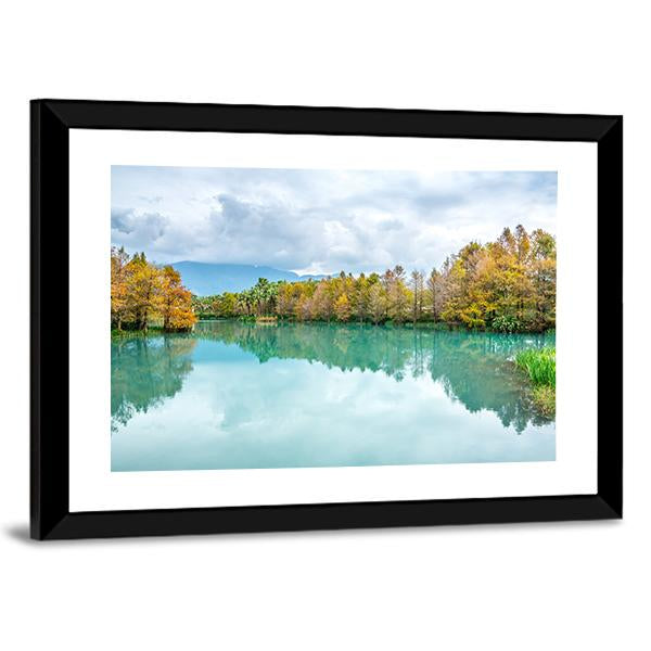 Green Lake With Reflection Of Trees Canvas Wall Art-3 Horizontal-Gallery Wrap-25" x 16"-Tiaracle