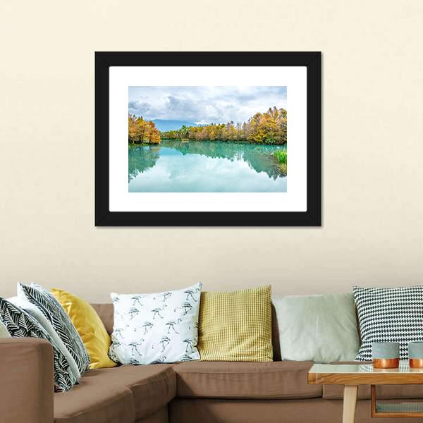Green Lake With Reflection Of Trees Canvas Wall Art-3 Horizontal-Gallery Wrap-25" x 16"-Tiaracle