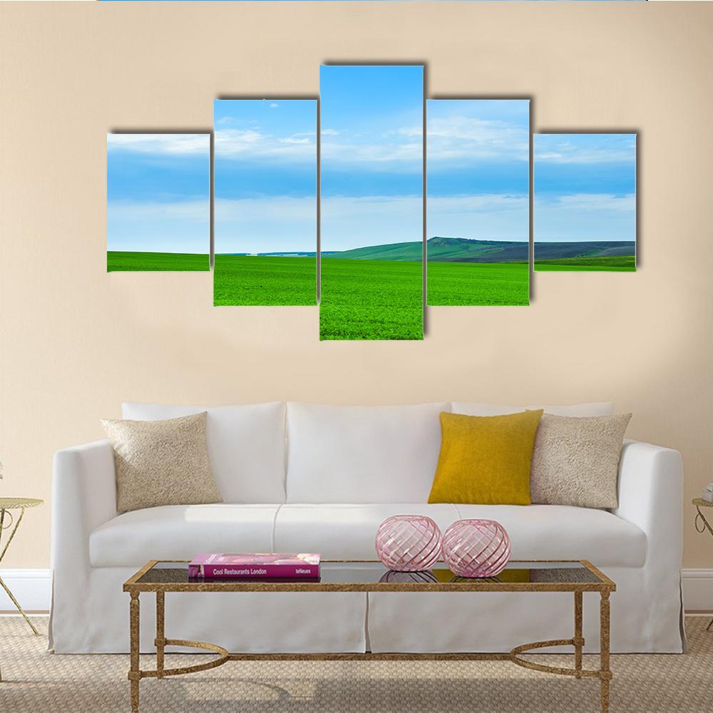 Green Meadow In Russia Canvas Wall Art-5 Star-Gallery Wrap-62" x 32"-Tiaracle