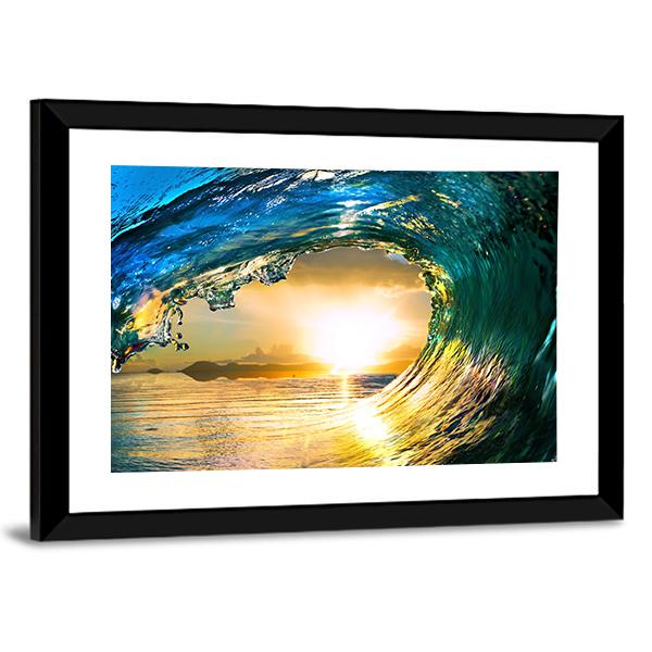 Green Ocean Wave At Sunset Canvas Wall Art-3 Horizontal-Gallery Wrap-25" x 16"-Tiaracle