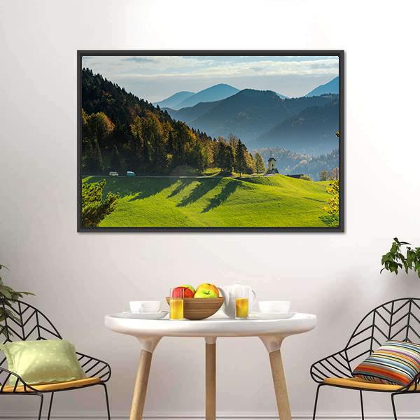 Green Pasture And Mountains Canvas Wall Art-3 Horizontal-Gallery Wrap-25" x 16"-Tiaracle