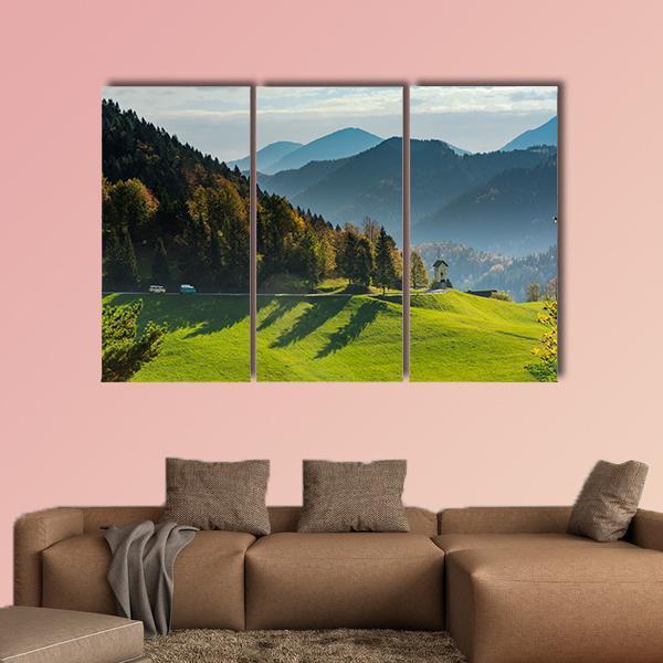 Green Pasture And Mountains Canvas Wall Art-3 Horizontal-Gallery Wrap-37" x 24"-Tiaracle