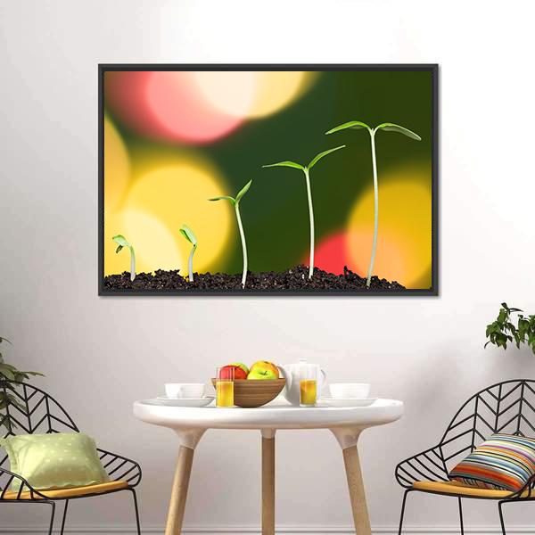 Green Plant On Bokeh Canvas Wall Art-3 Horizontal-Gallery Wrap-25" x 16"-Tiaracle