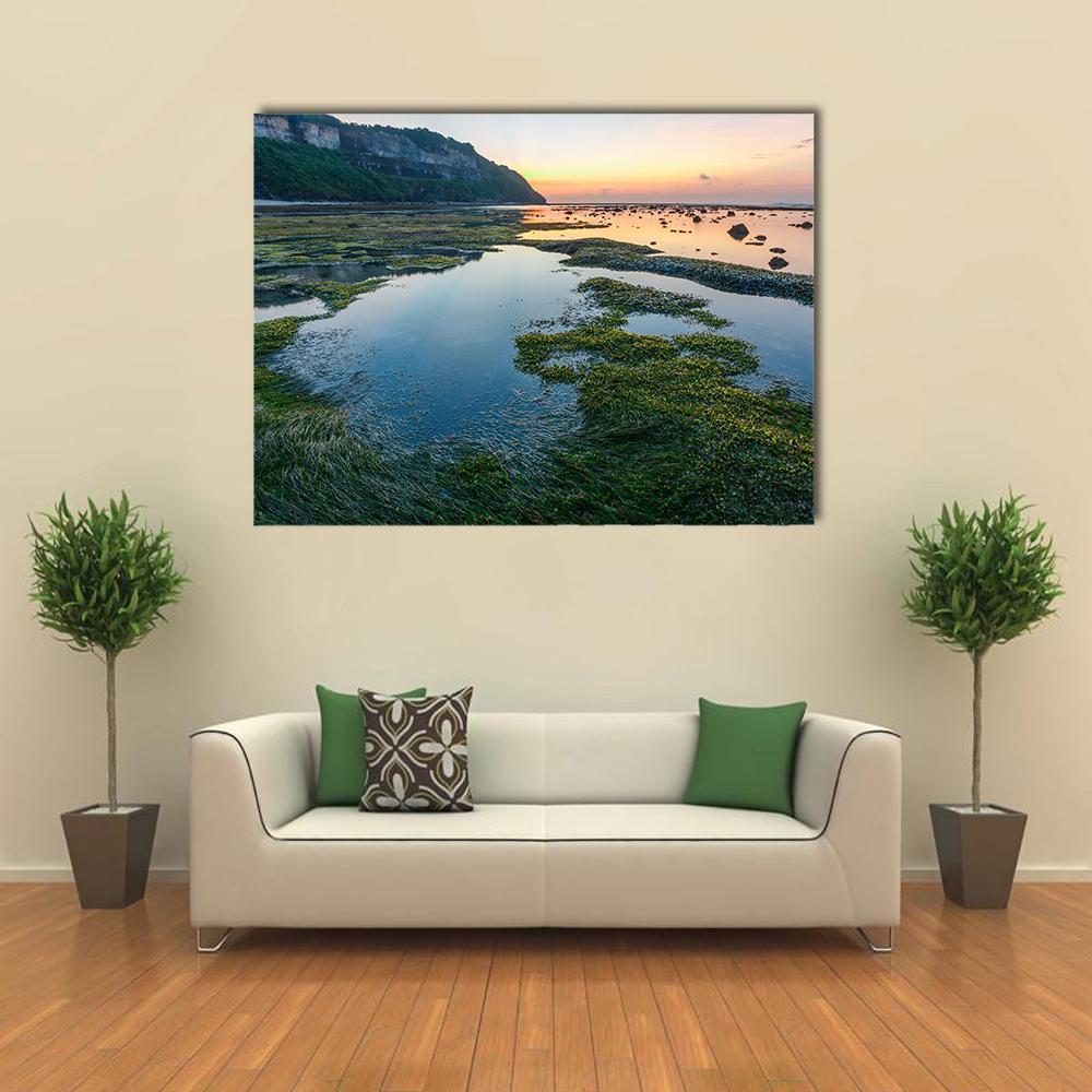 Green Rocks Beach At Bali Canvas Wall Art-1 Piece-Gallery Wrap-48" x 32"-Tiaracle