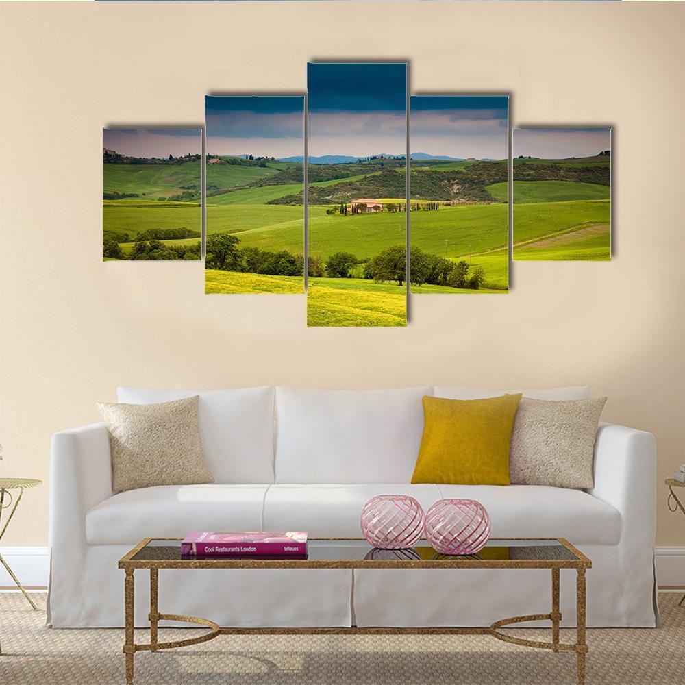 Green Summer Landscape Tuscany Canvas Wall Art-5 Star-Gallery Wrap-62" x 32"-Tiaracle