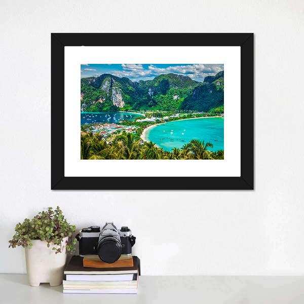 Green Tropical Island Canvas Wall Art-1 Piece-Framed Print-30" x 20"-Tiaracle