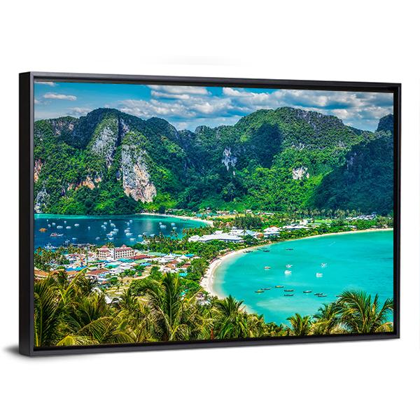 Green Tropical Island Canvas Wall Art-3 Horizontal-Gallery Wrap-25" x 16"-Tiaracle