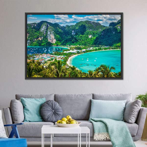 Green Tropical Island Canvas Wall Art-3 Horizontal-Gallery Wrap-25" x 16"-Tiaracle