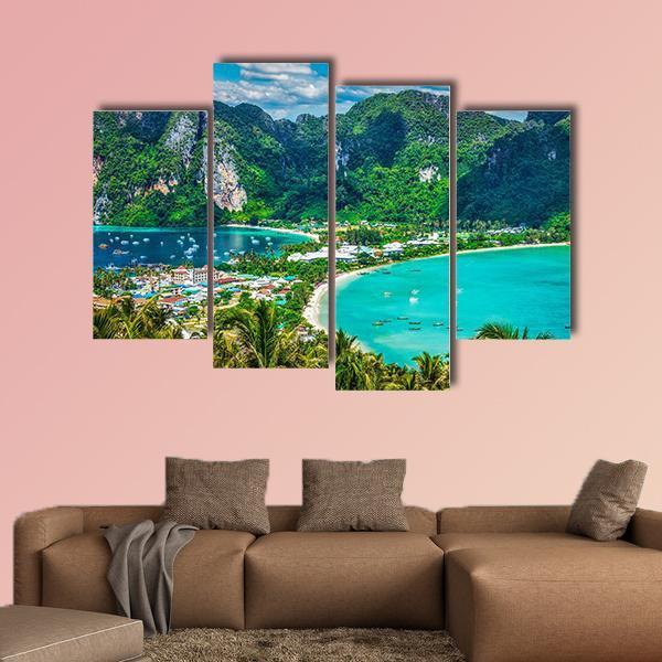 Green Tropical Island Canvas Wall Art-4 Pop-Gallery Wrap-50" x 32"-Tiaracle